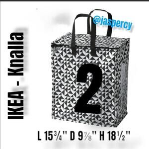 IKEA - KNALLA Two (2) Reusable Tote Bags Black & White Geometric Storage Recycle